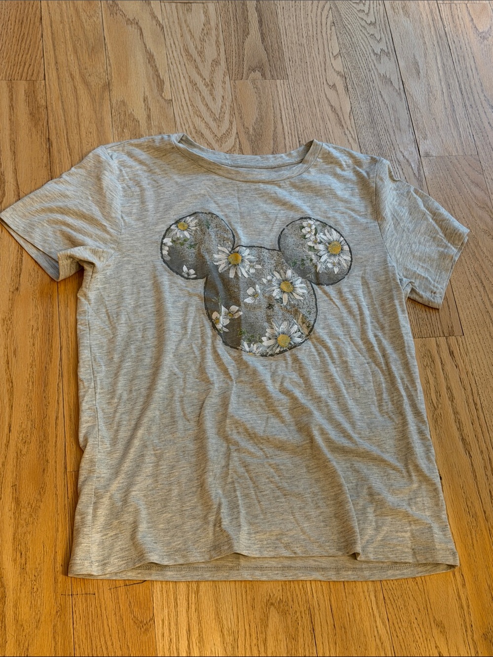 Disney Heather Gray Floral Mickey Short Sleeve Tee